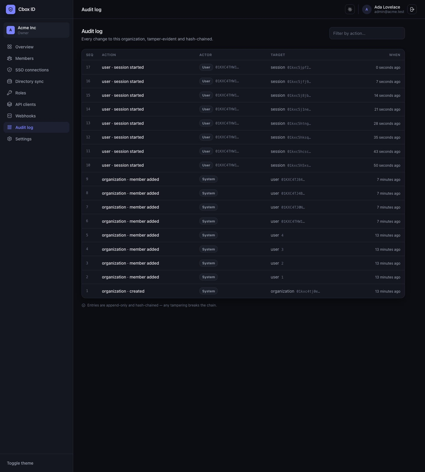 Audit log