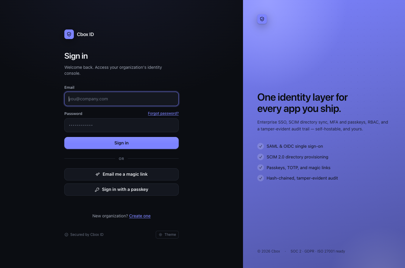Login screen