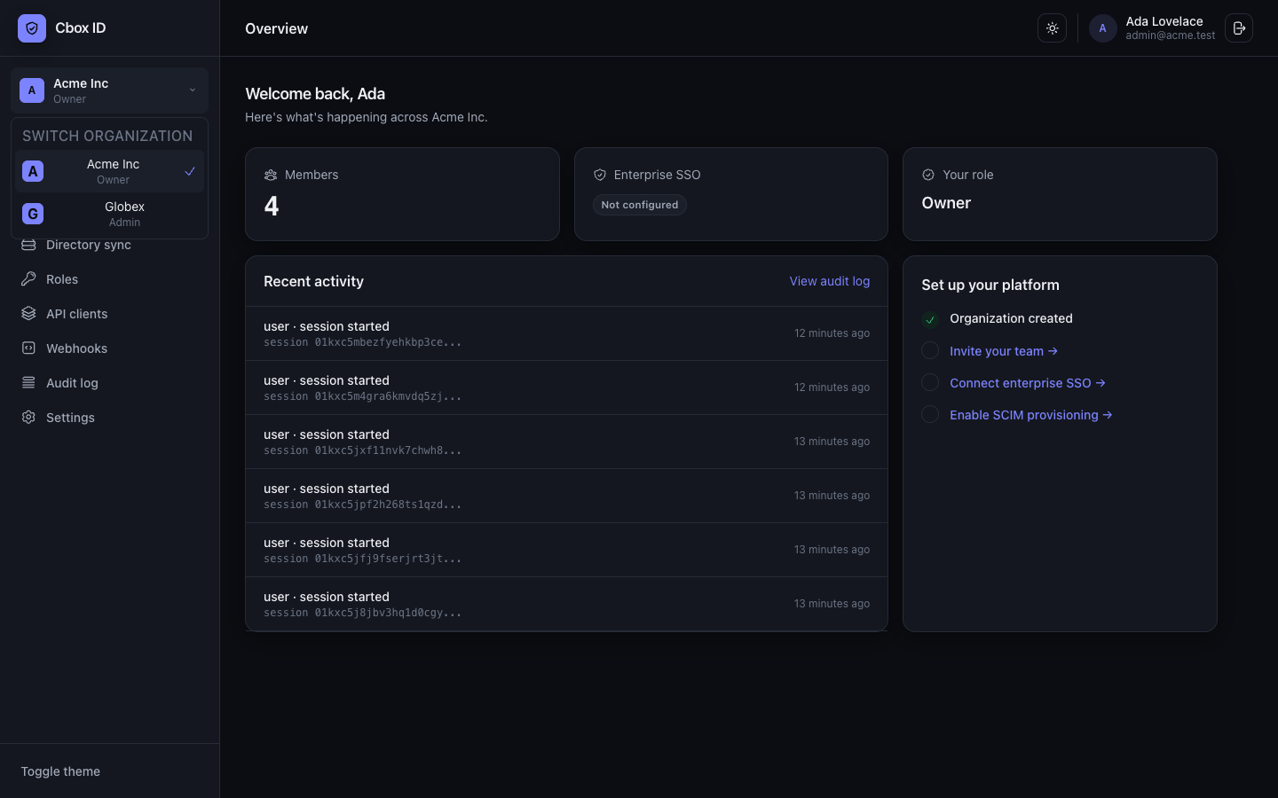 Organization switcher