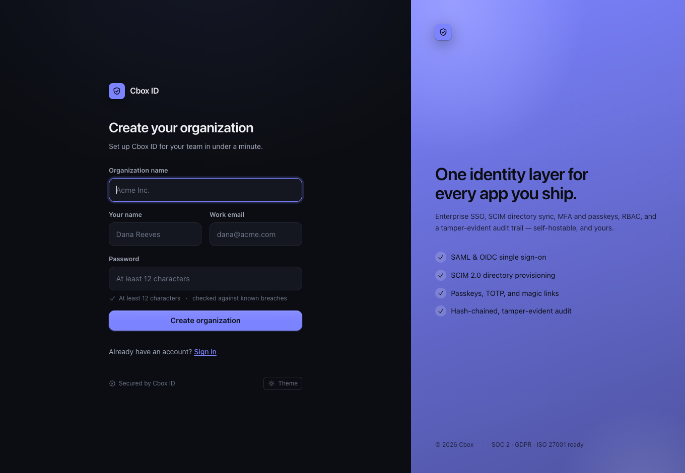Signup screen