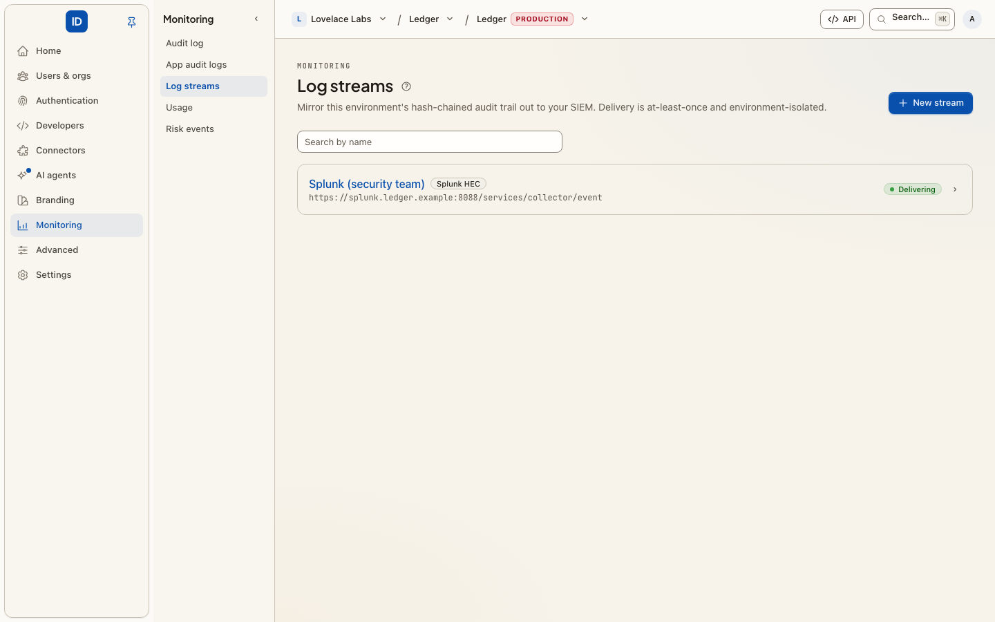 Log streams in an environment console