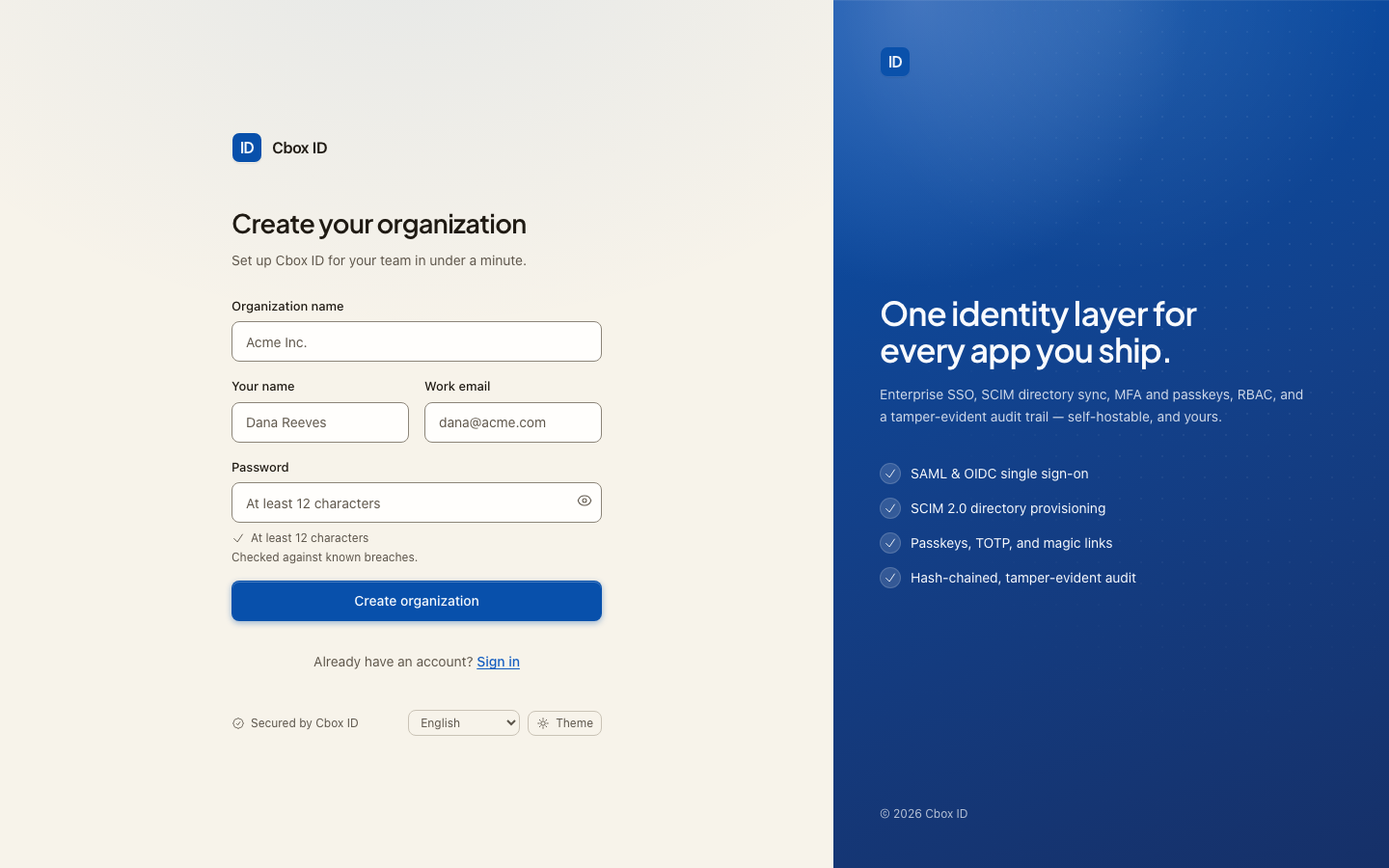 Signup screen